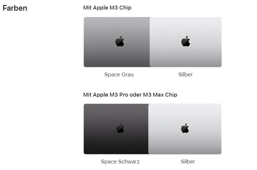 MacBook Pro 14" M3 Leasing - die Farben